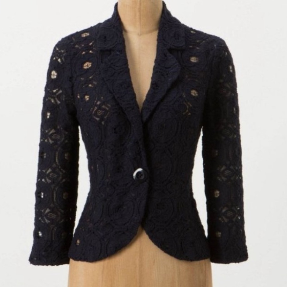 Anthropologie Tabitha Women’s Navy Blue Lace Blazer